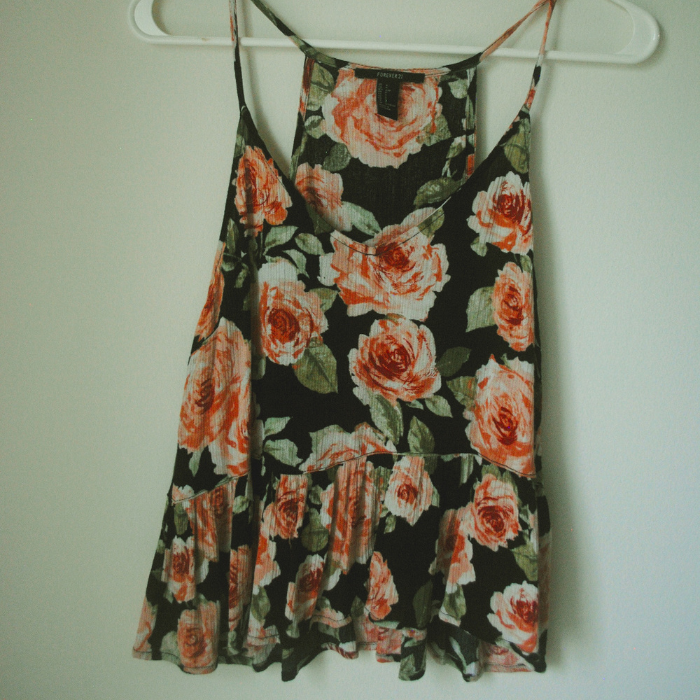 Forever21 floral tank with peplum waist, size S